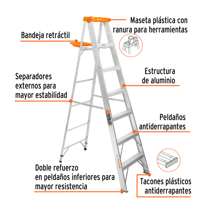 Escalera de tijera tipo II, 6 escalones, con bandeja