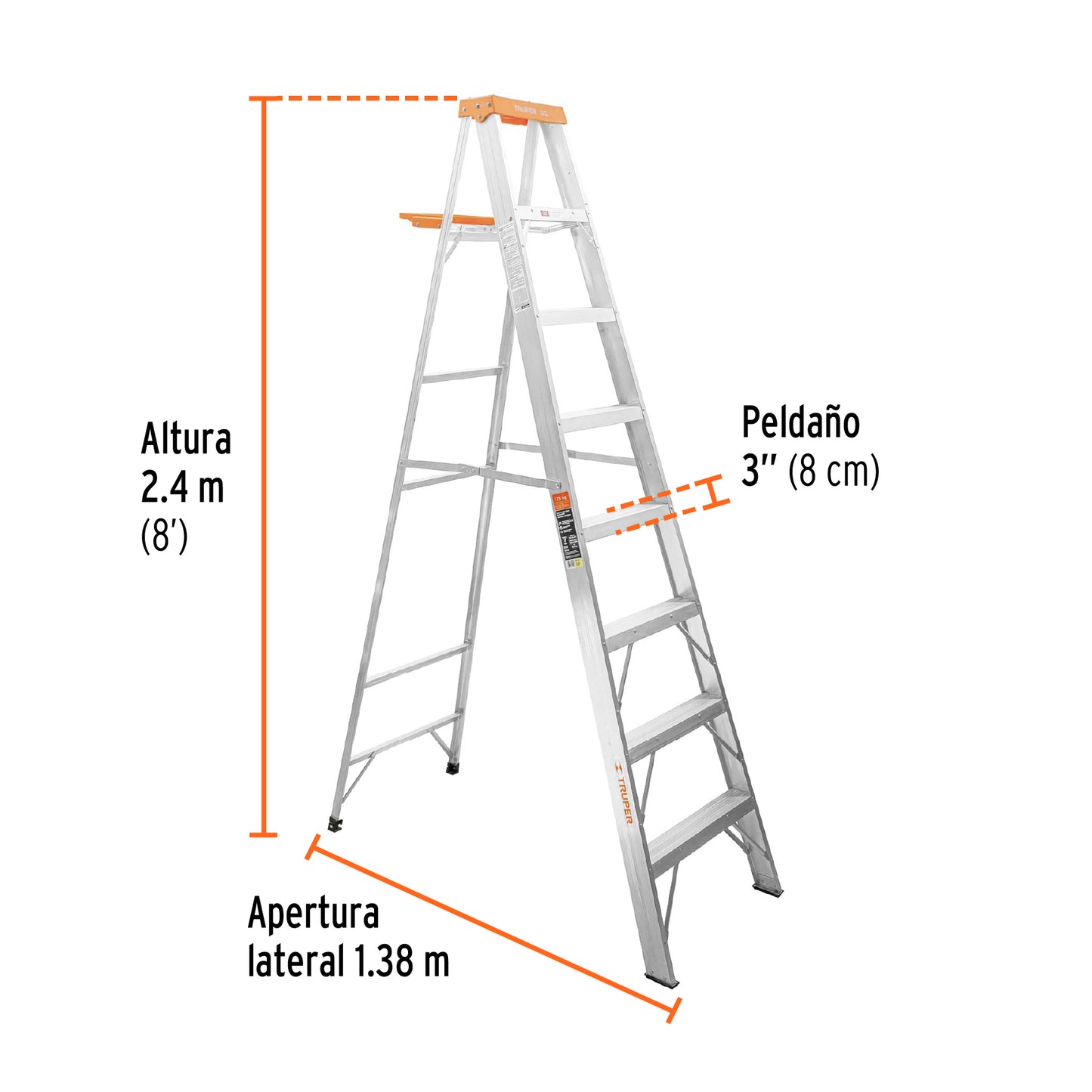 Escalera de tijera, tipo ll, 7 escalones y bandeja