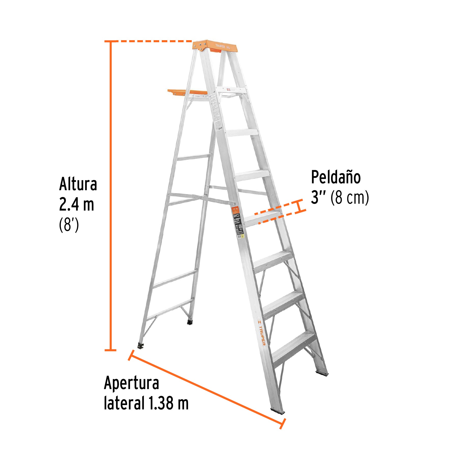 Escalera de tijera, tipo ll, 7 escalones y bandeja
