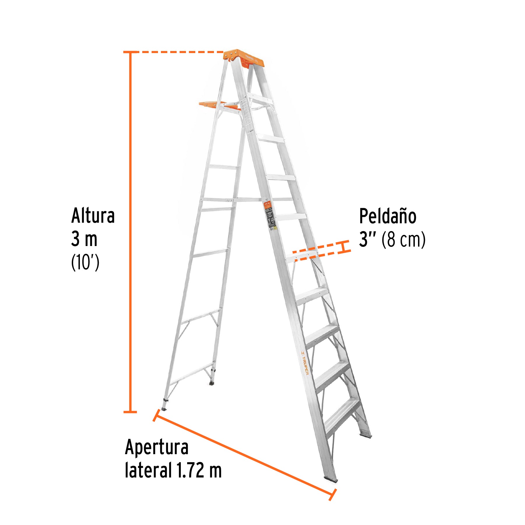 Escalera de tijera tipo II, 9 escalones, con bandeja