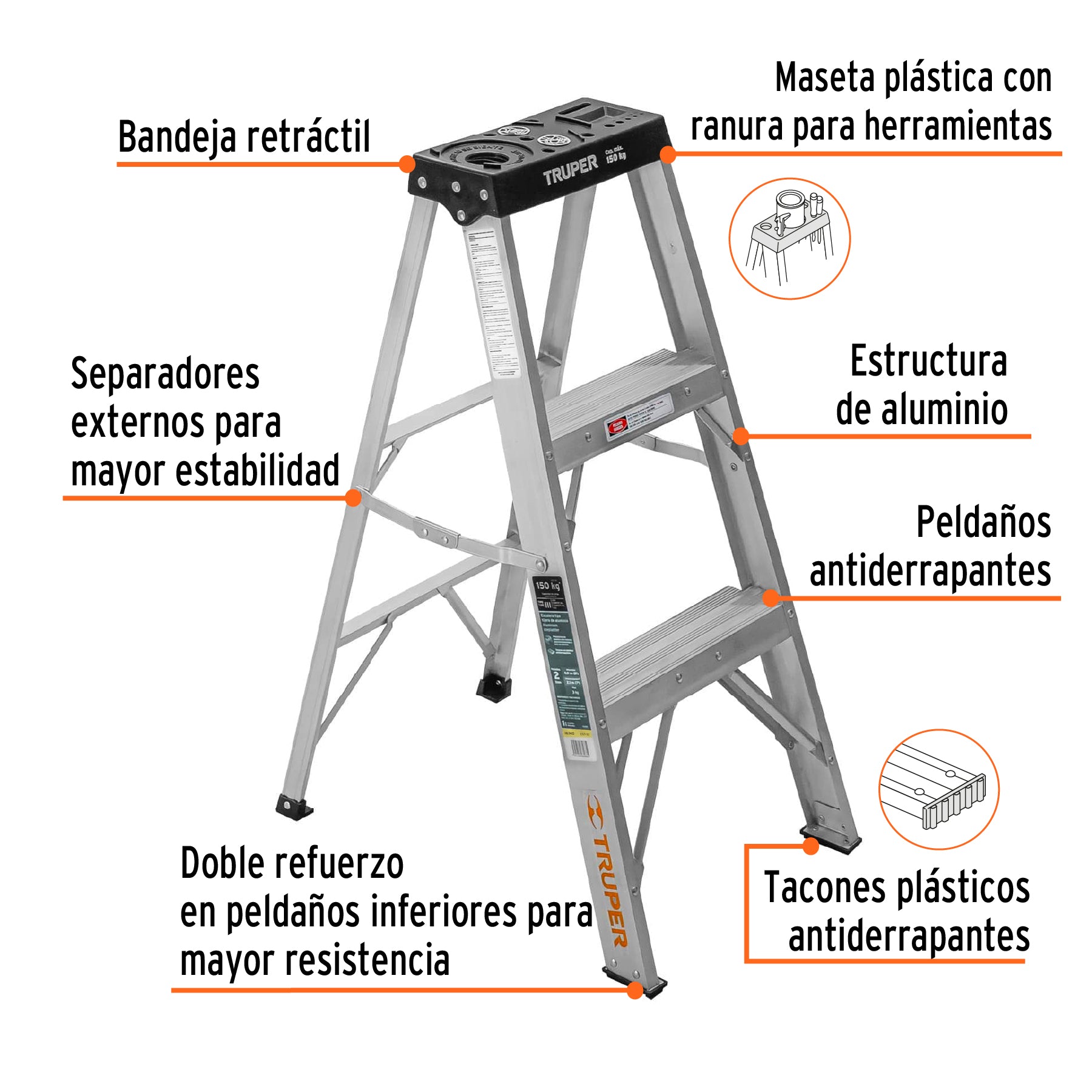 Escalera de tijera tipo III, 2 escalones