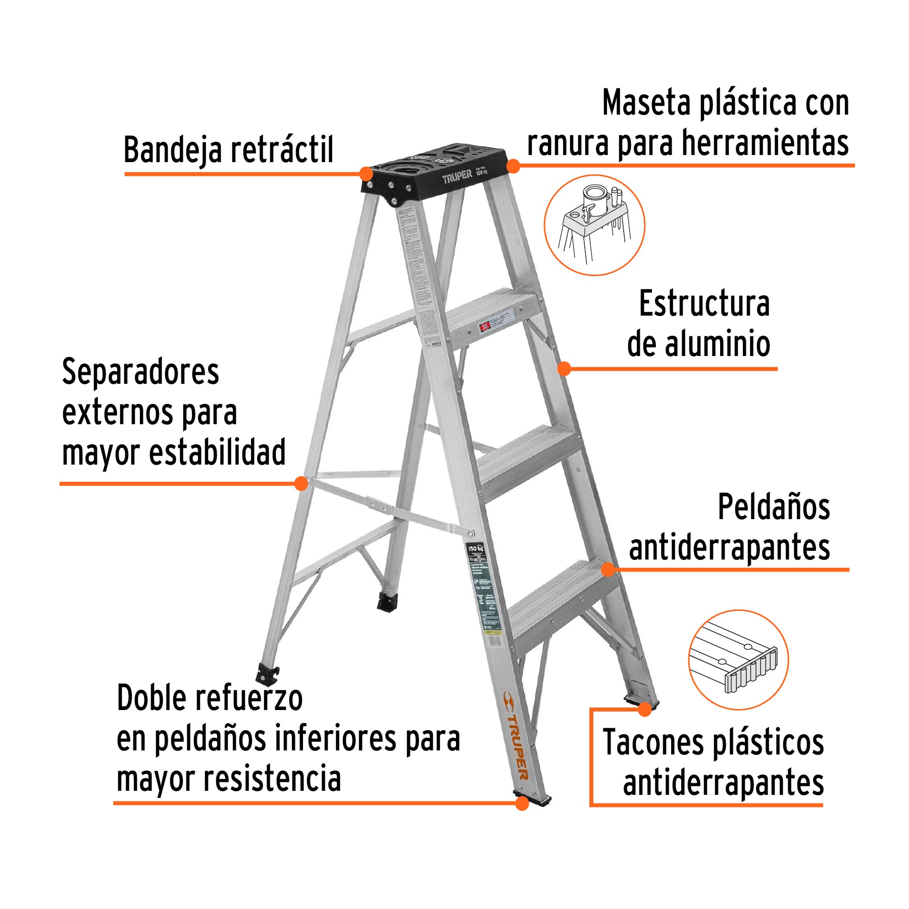 Escalera de tijera tipo III, 3 escalones