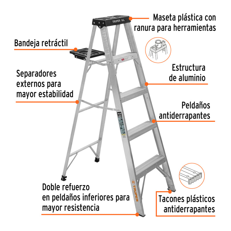 Escalera de tijera tipo III, 6 escalones, con bandeja