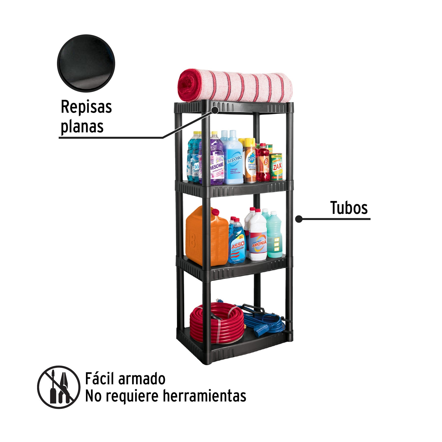 Estante plástico, 4 repisas, Pretul