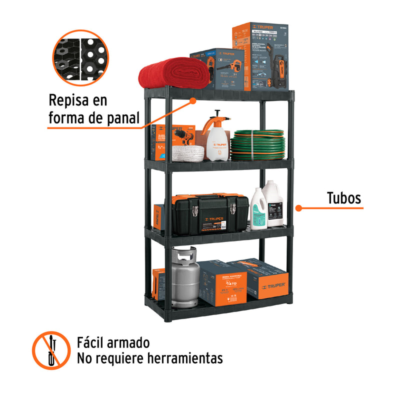Estante plástico uso rudo 4 rep/cap. 70 Kg, 142x43x91, TRUPER