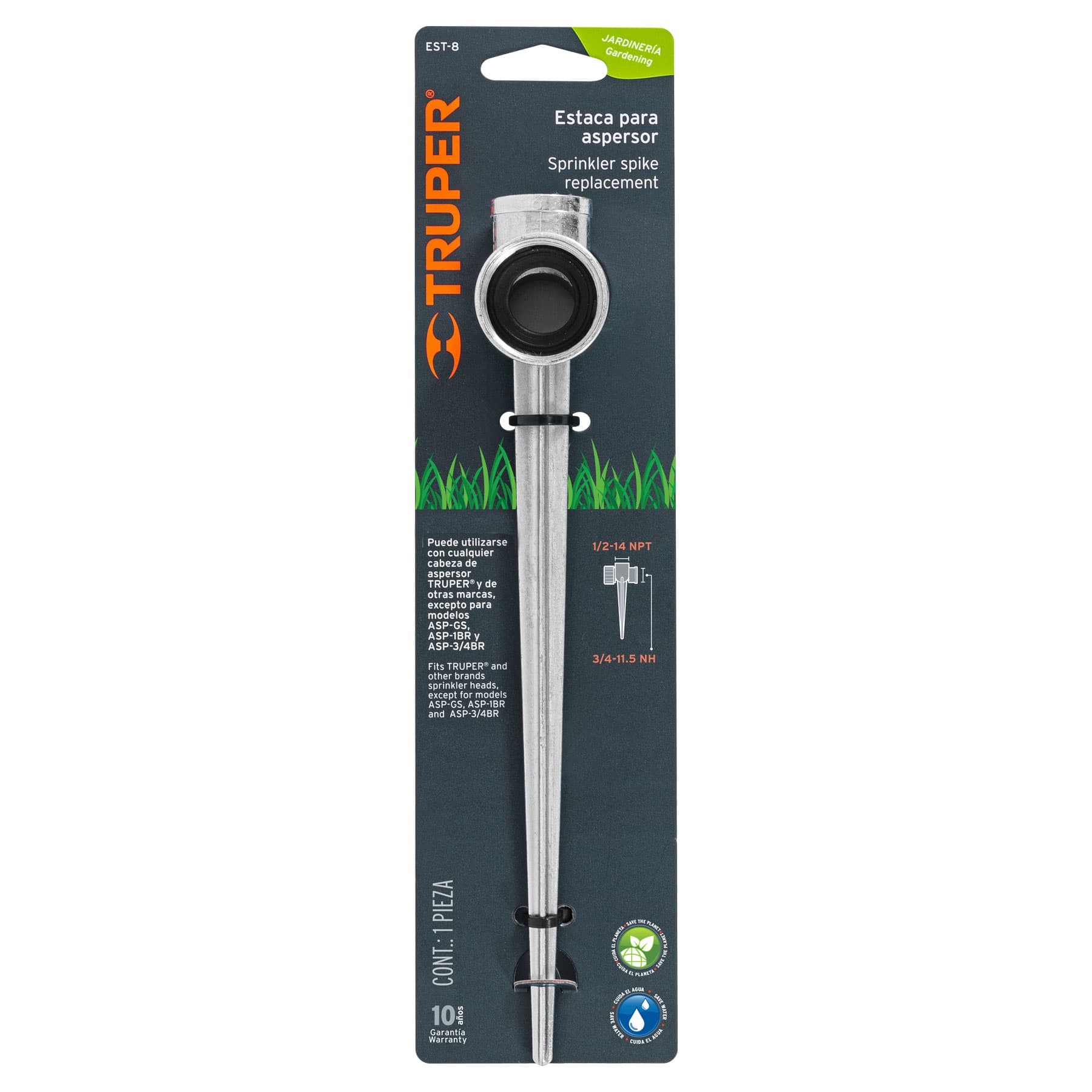 Estaca metálica universal para aspersor, 8"