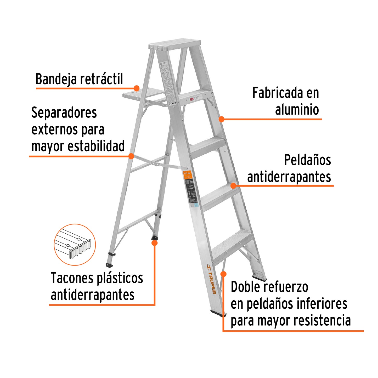 Escalera de tijera, aluminio, tipo ll, 4 escalones