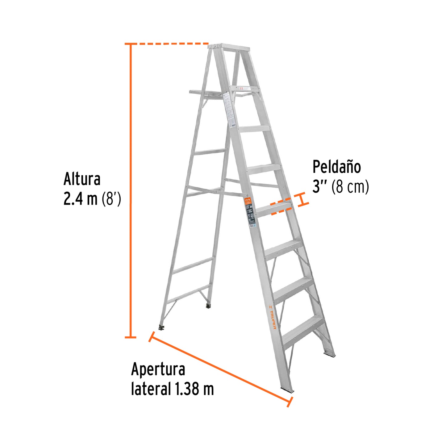 Escalera de tijera, aluminio, tipo ll, 7 escalones