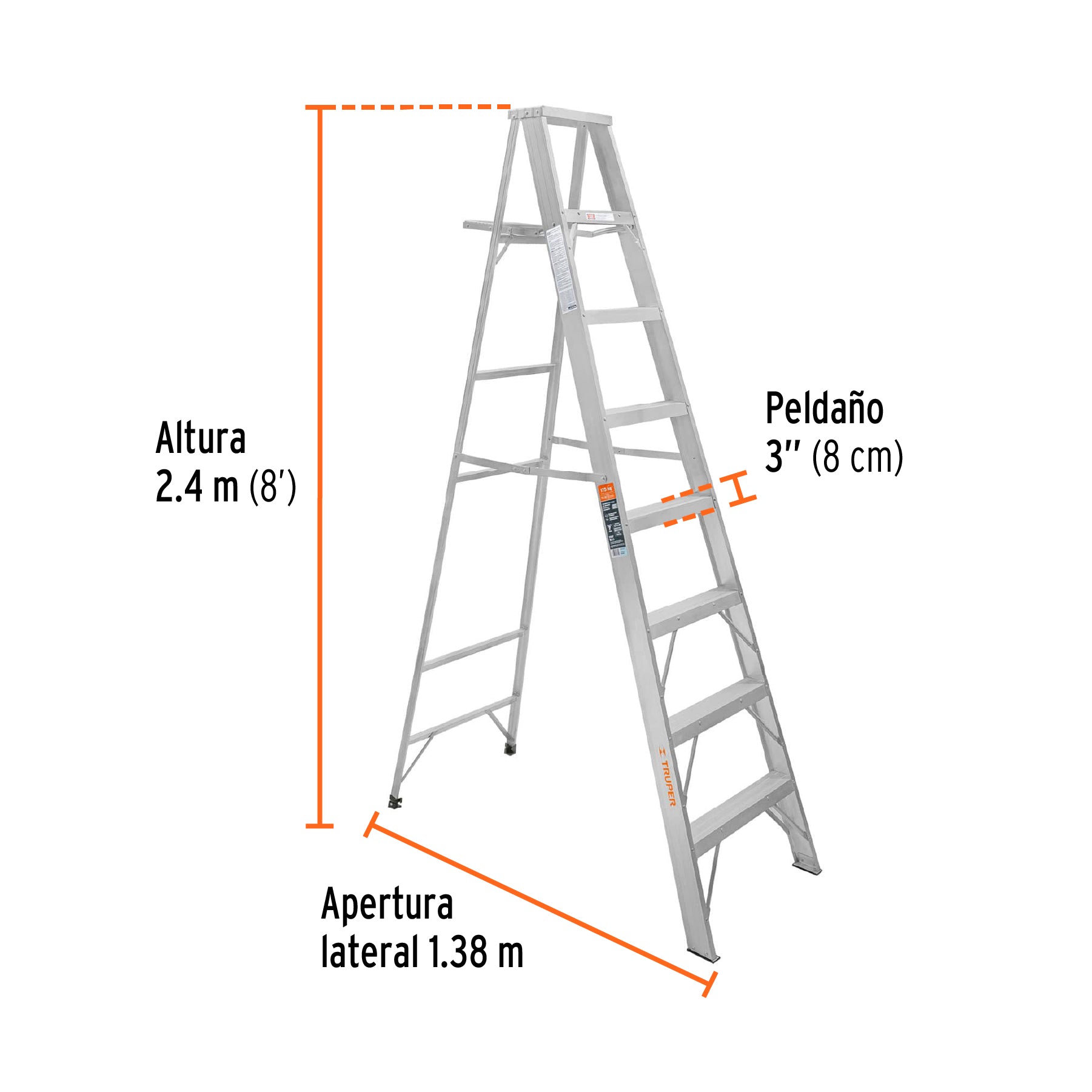 Escalera de tijera, aluminio, tipo ll, 7 escalones