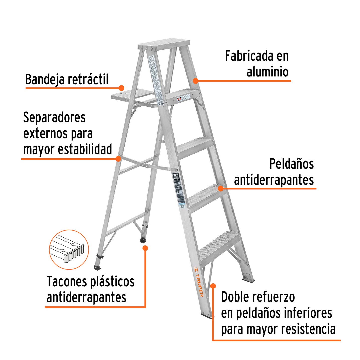 Escalera de tijera, aluminio, tipo lll, 4 escalones