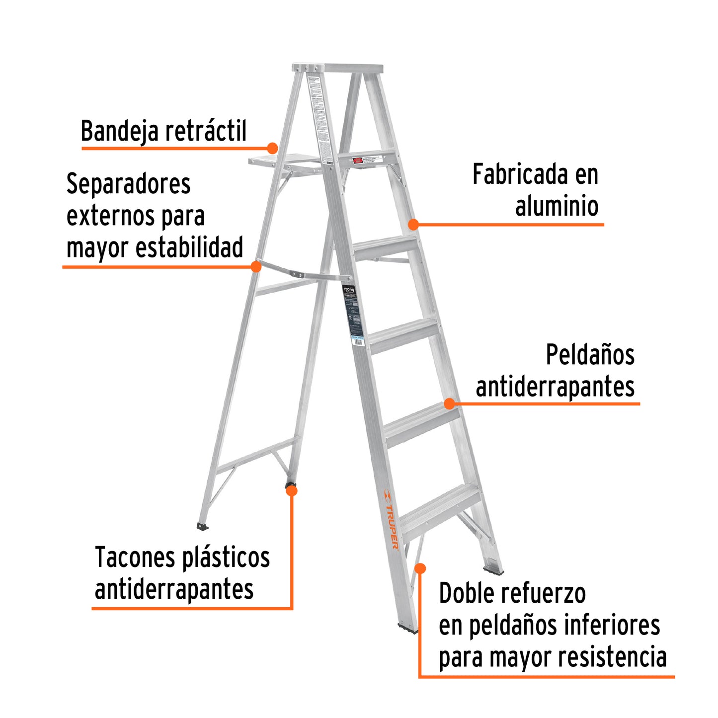 Escalera de tijera, aluminio, tipo lll, 5 escalones