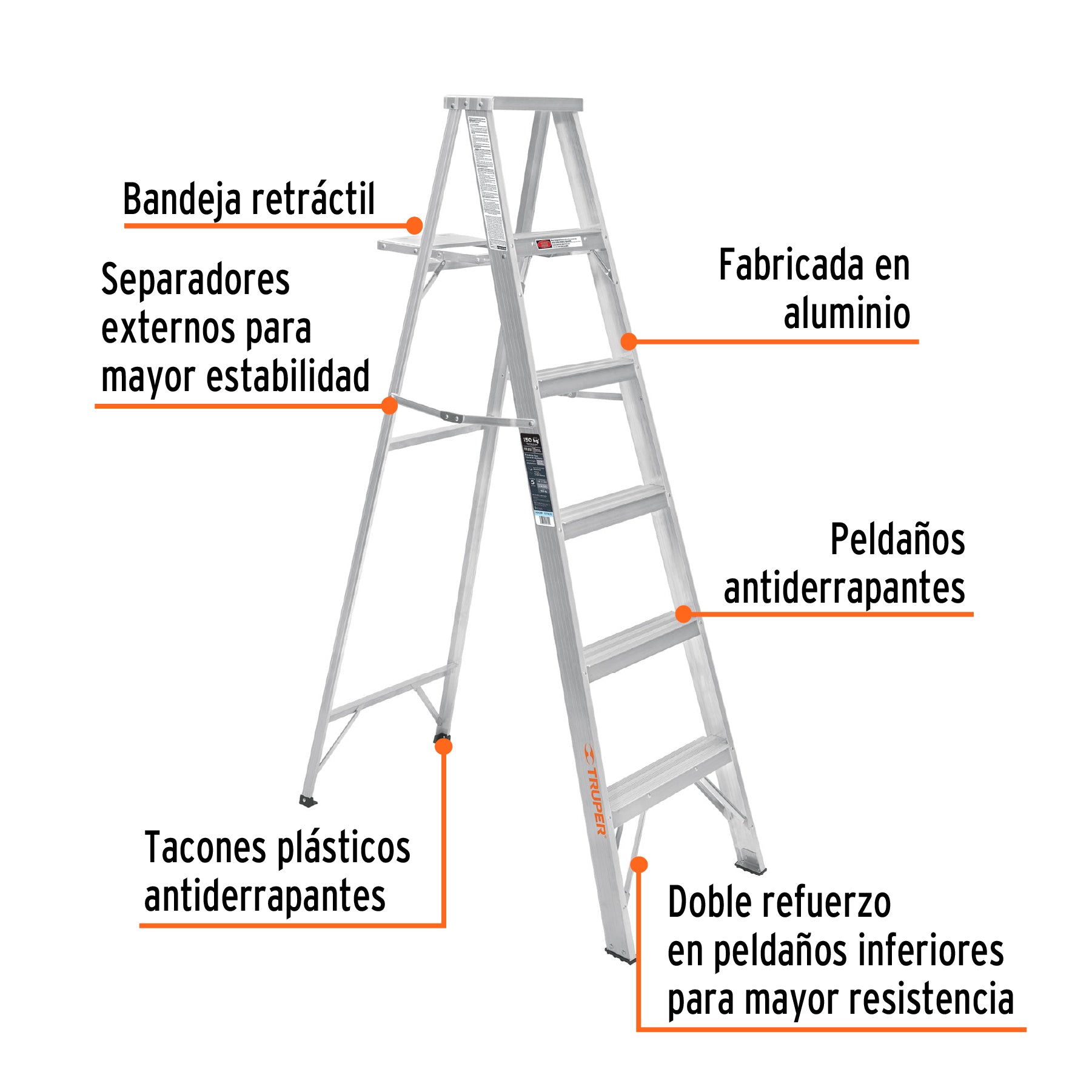 Escalera de tijera, aluminio, tipo lll, 5 escalones