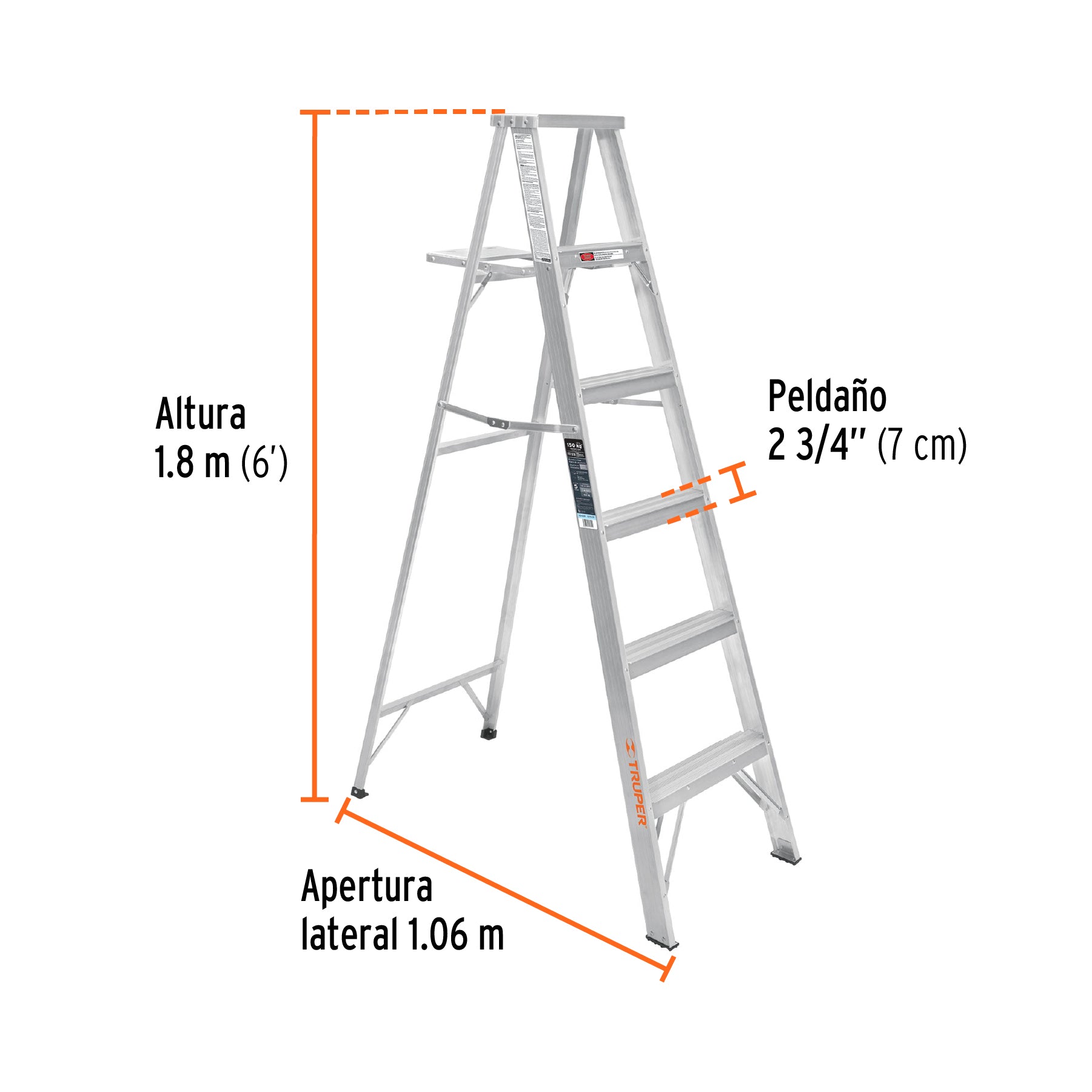 Escalera de tijera, aluminio, tipo lll, 5 escalones