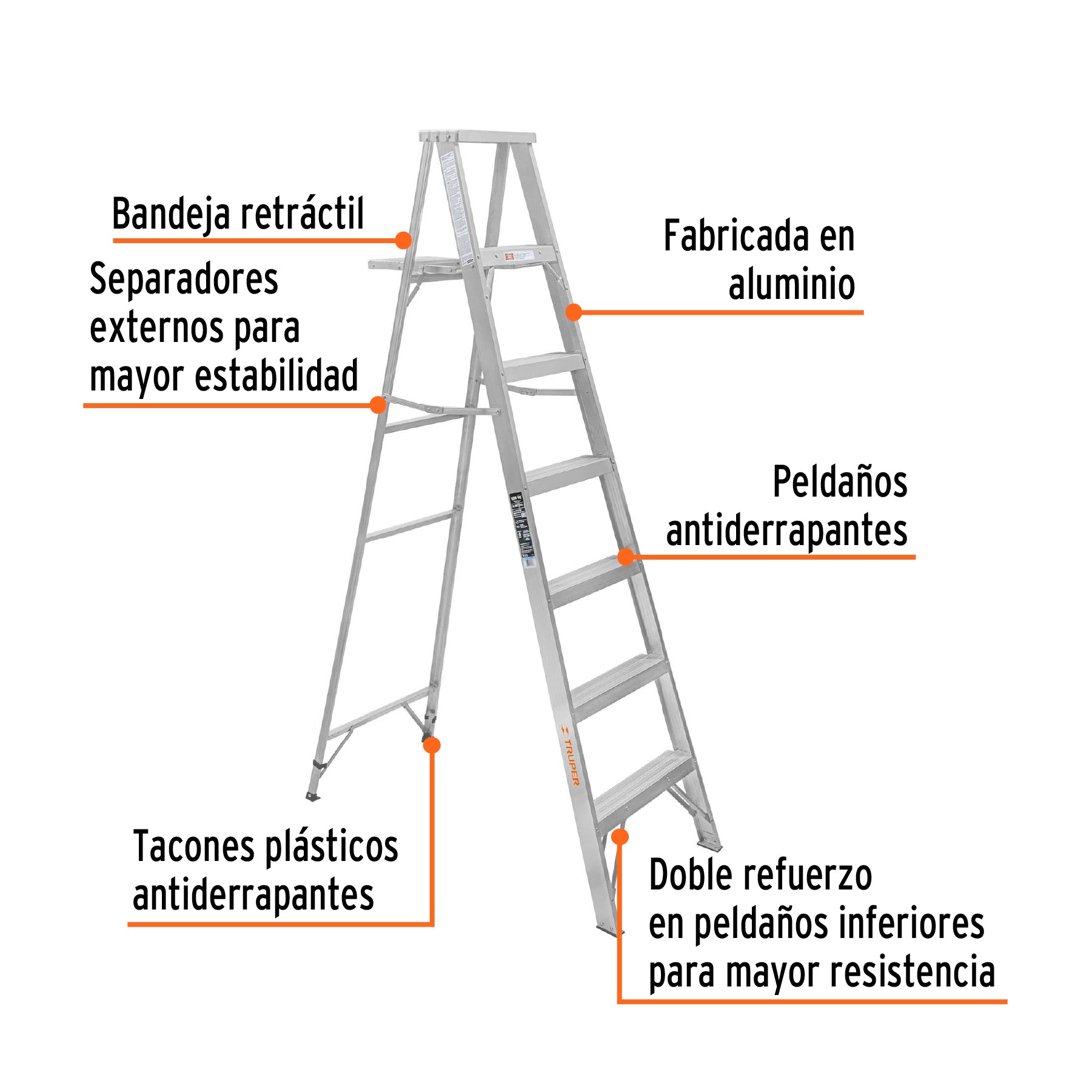 Escalera de tijera, aluminio, tipo lll, 6 escalones
