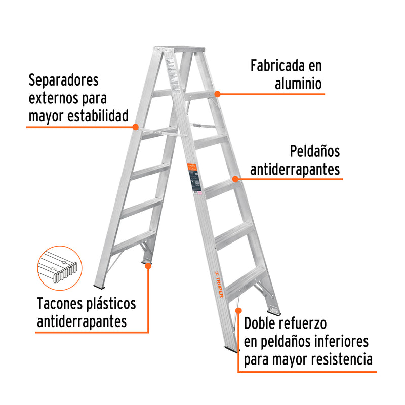 Escalera de tijera doble, tipo ll, 5 escalones