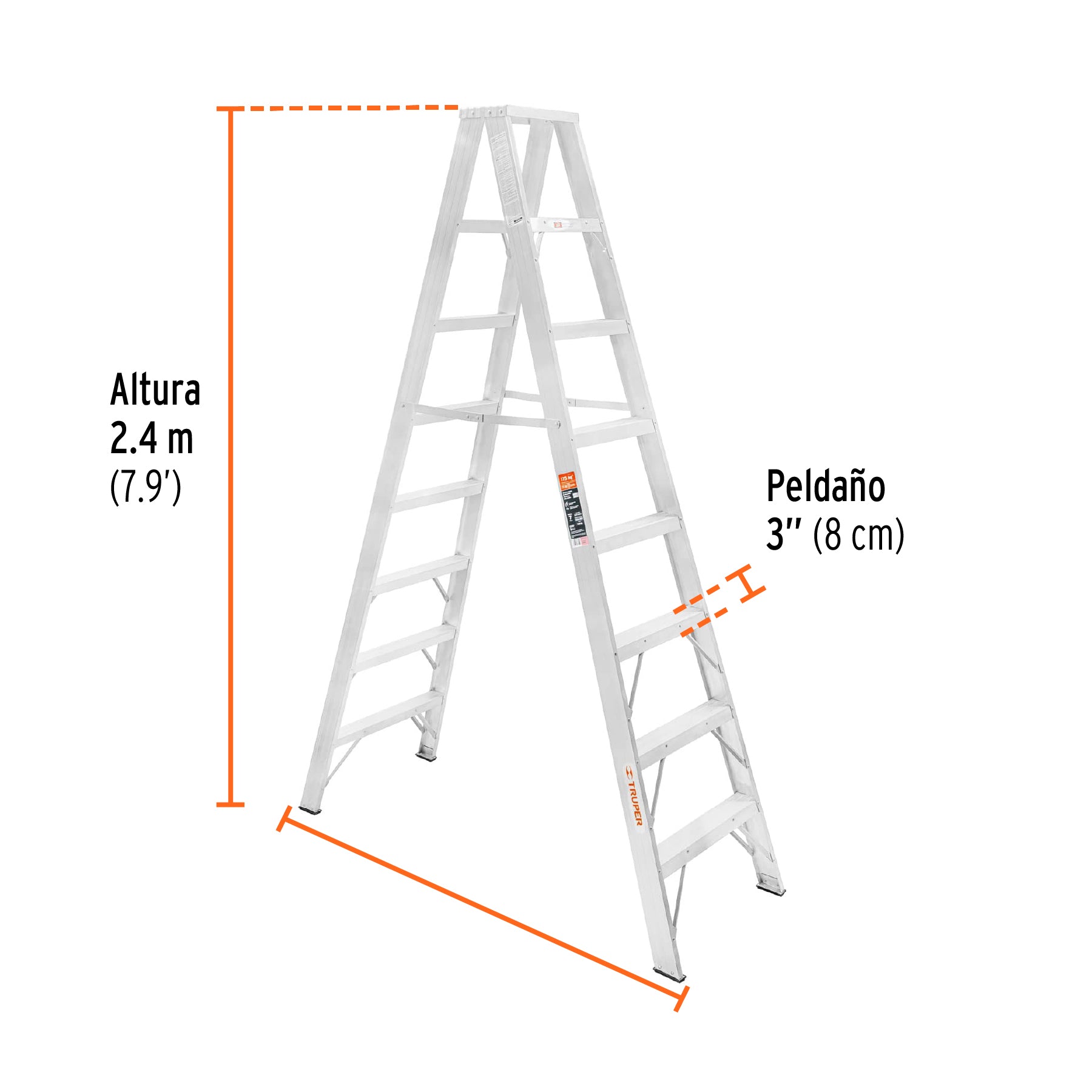 Escalera de tijera doble, tipo ll, 7 escalones