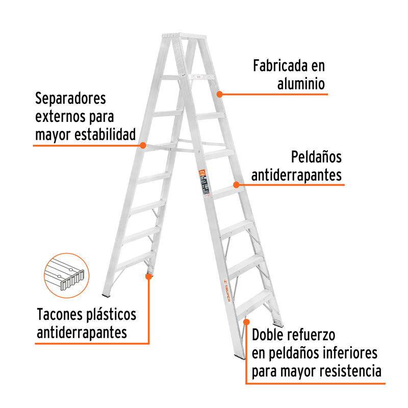 Escalera de tijera doble, tipo ll, 7 escalones