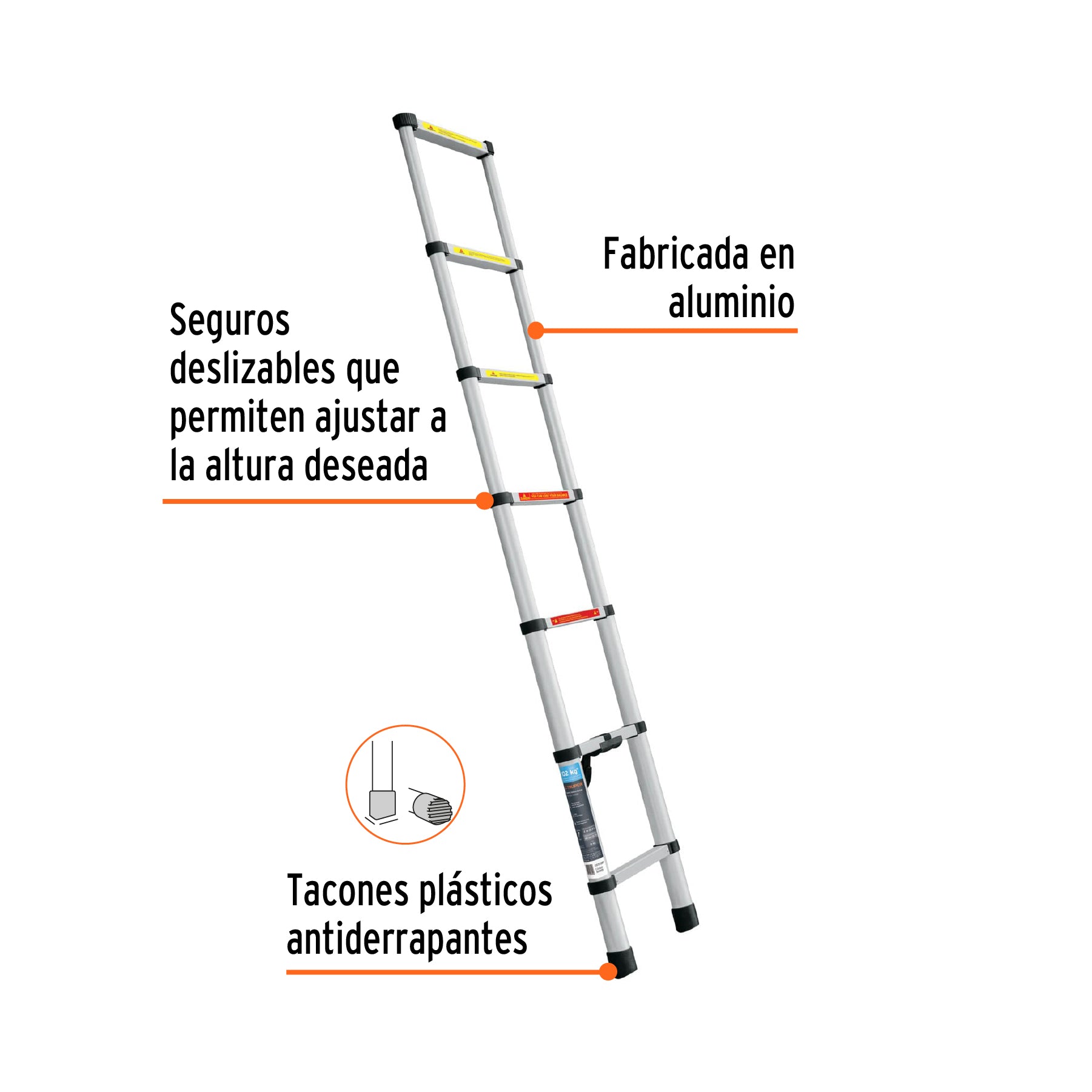 Escalera telescópica, 7 peldaños, tipo II, capacidad 175kg