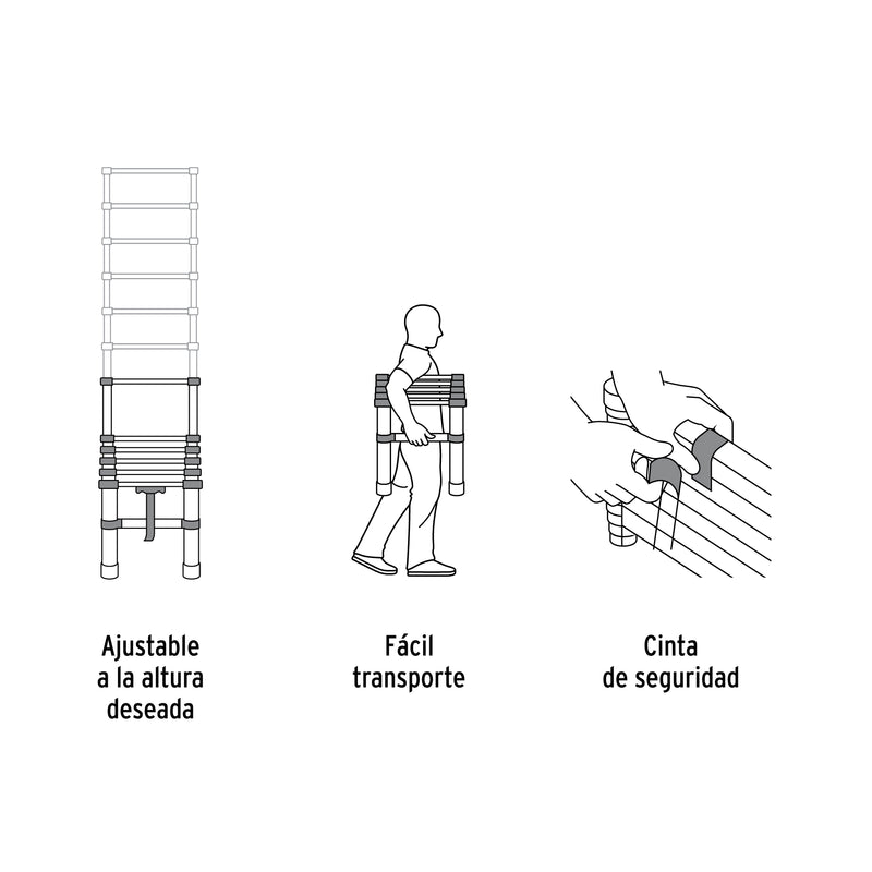 Escalera telescópica,13 peldaños, tipo II, capacidad 175kg