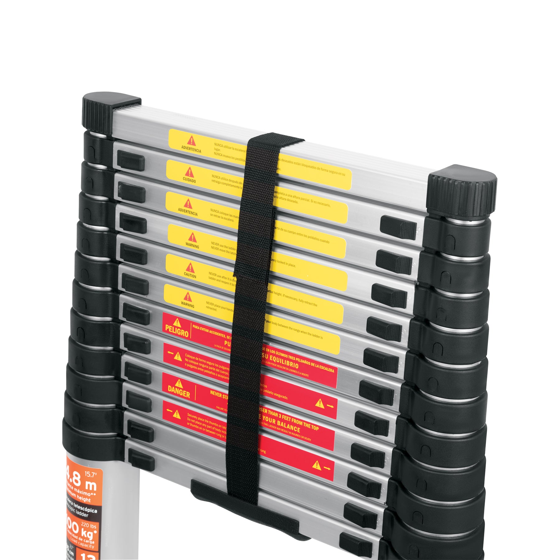 Escalera telescópica,13 peldaños, tipo II, capacidad 175kg