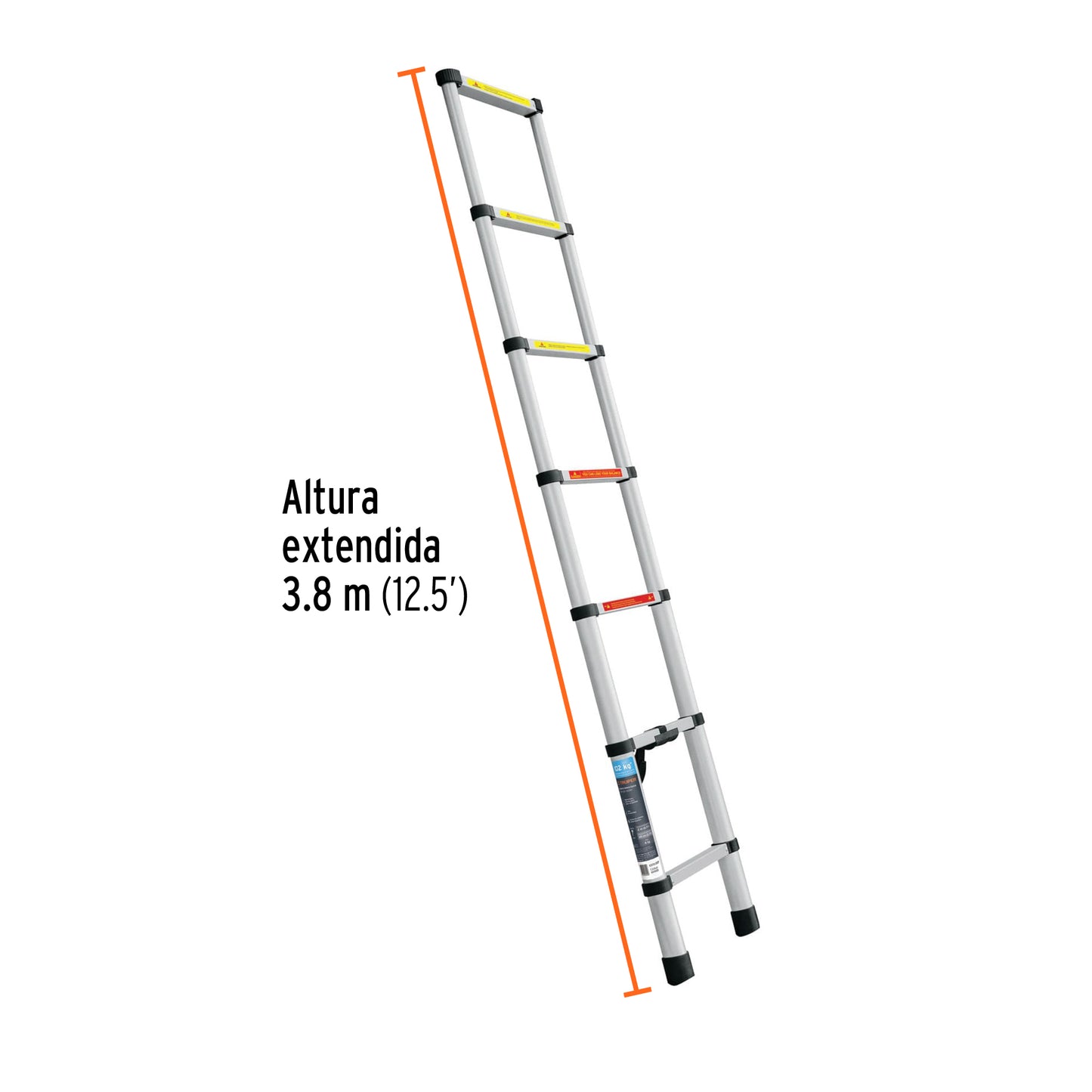 Escalera telescópica,13 peldaños, tipo II, capacidad 175kg
