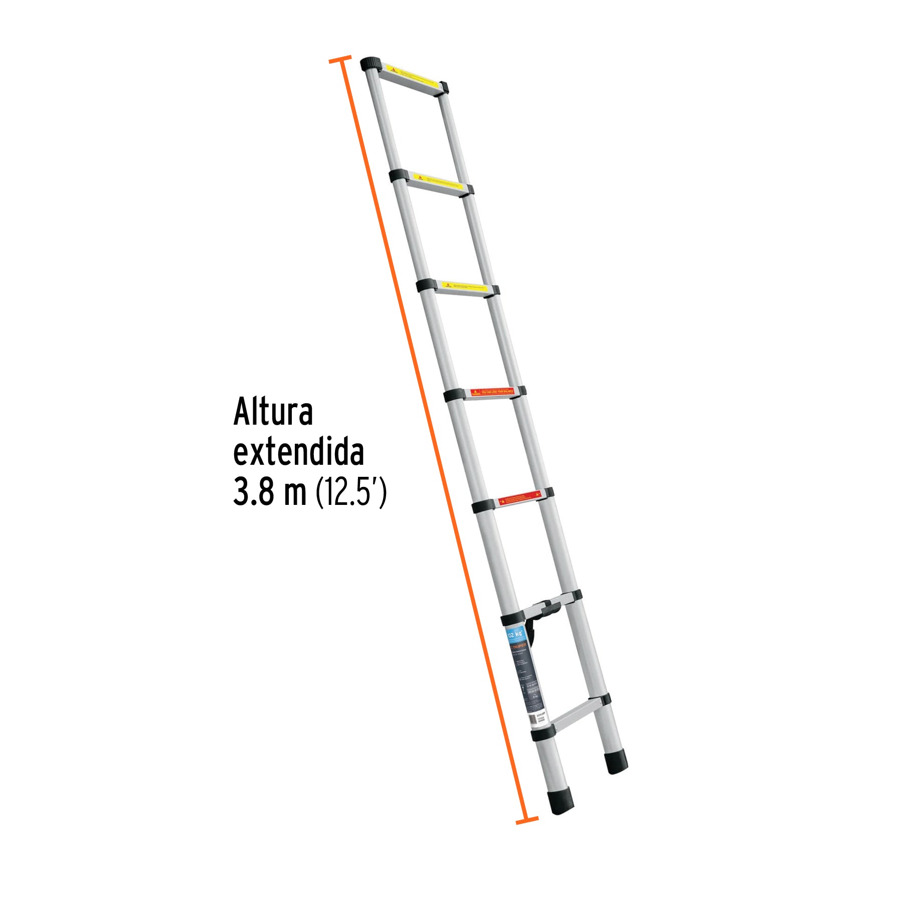 Escalera telescópica,13 peldaños, tipo II, capacidad 175kg