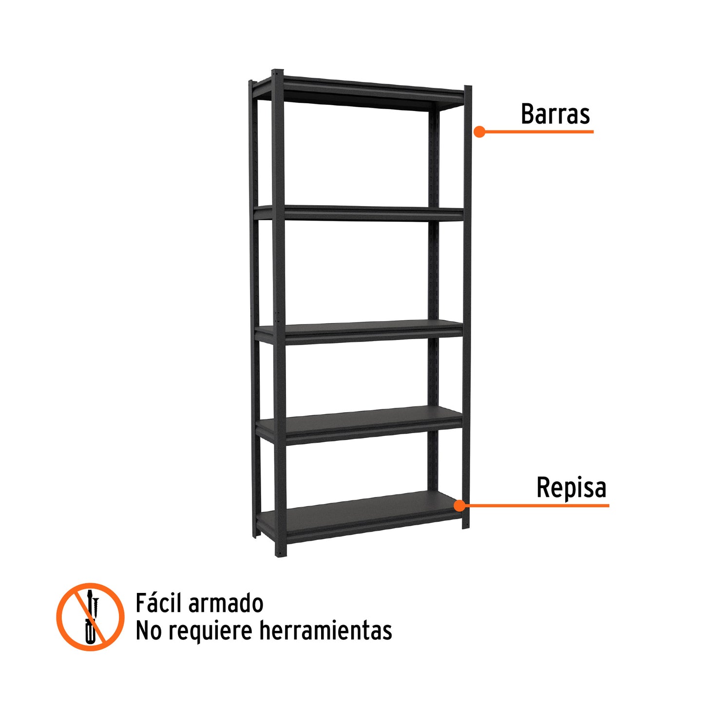 Estante metálico 5 repisas capacidad 80 Kg,180x30x85, TRUPER