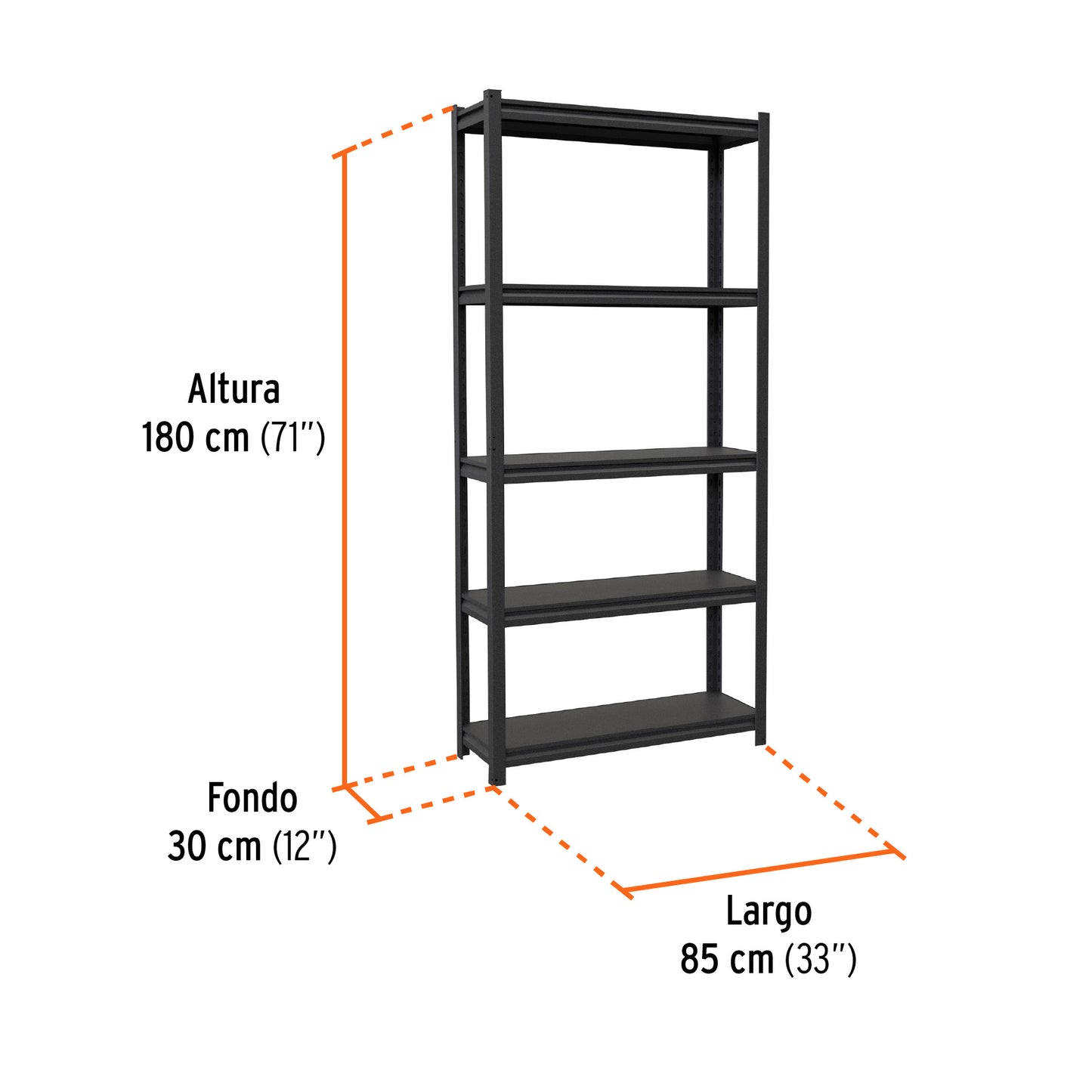 Estante metálico 5 repisas capacidad 80 Kg,180x30x85, TRUPER