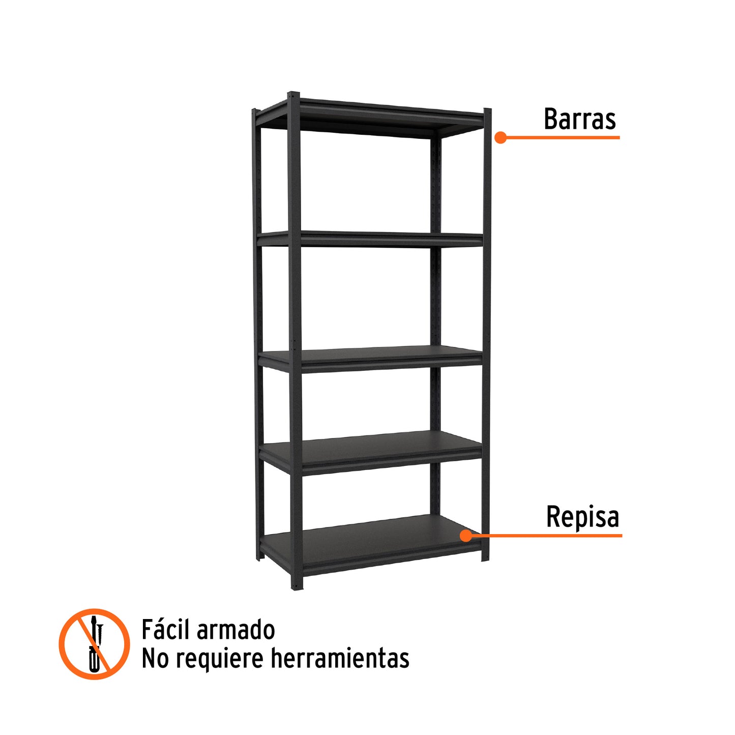 Estante metálico 5 repisas capacidad 80 Kg,180x45x85, TRUPER