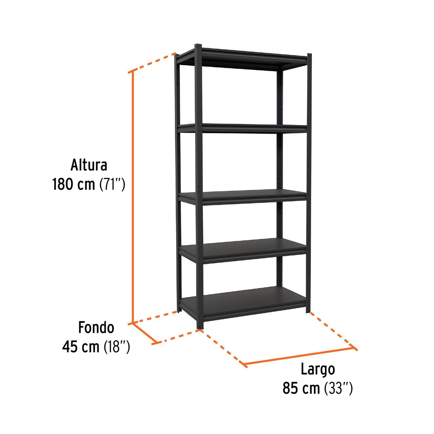 Estante metálico 5 repisas capacidad 80 Kg,180x45x85, TRUPER