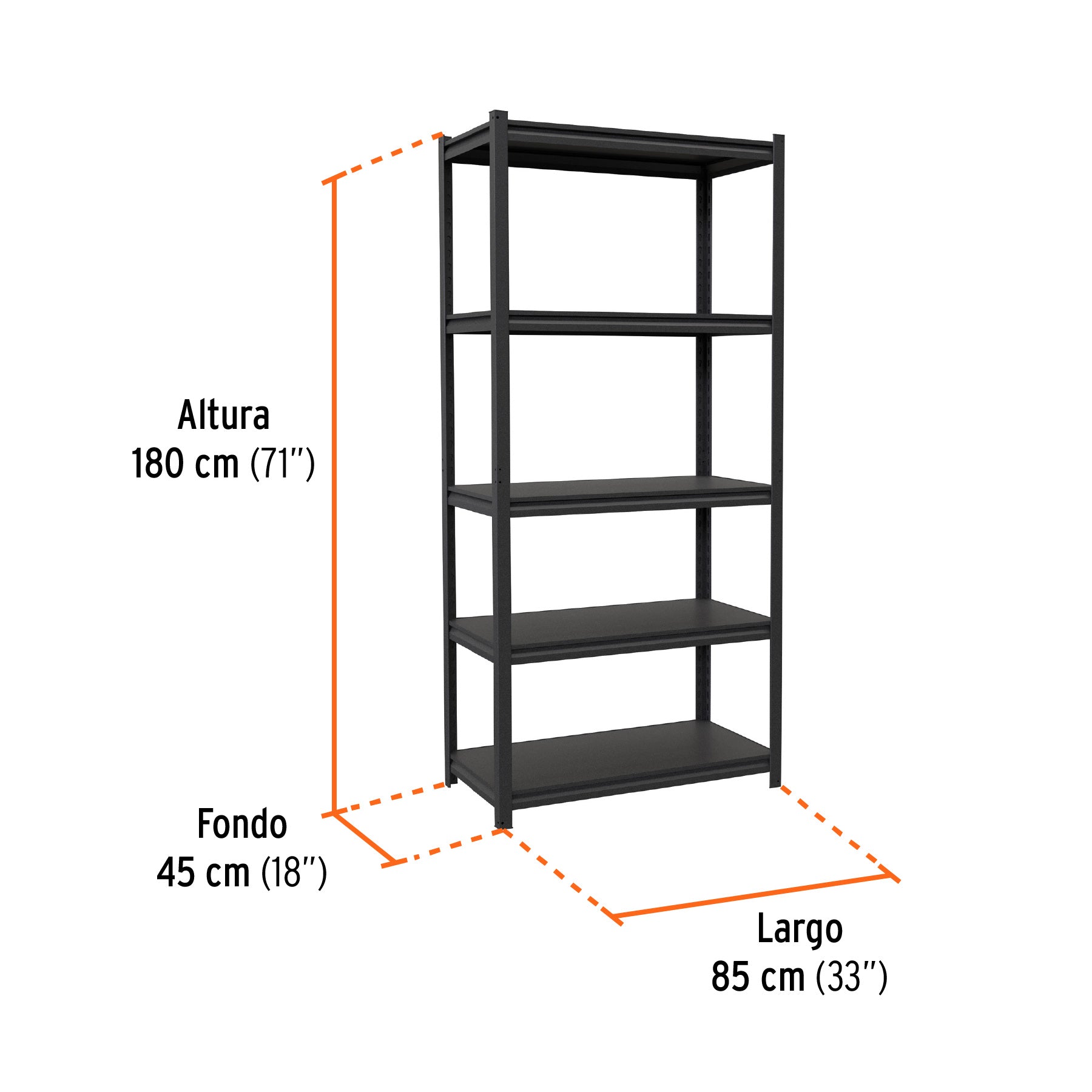 Estante metálico 5 repisas capacidad 80 Kg,180x45x85, TRUPER