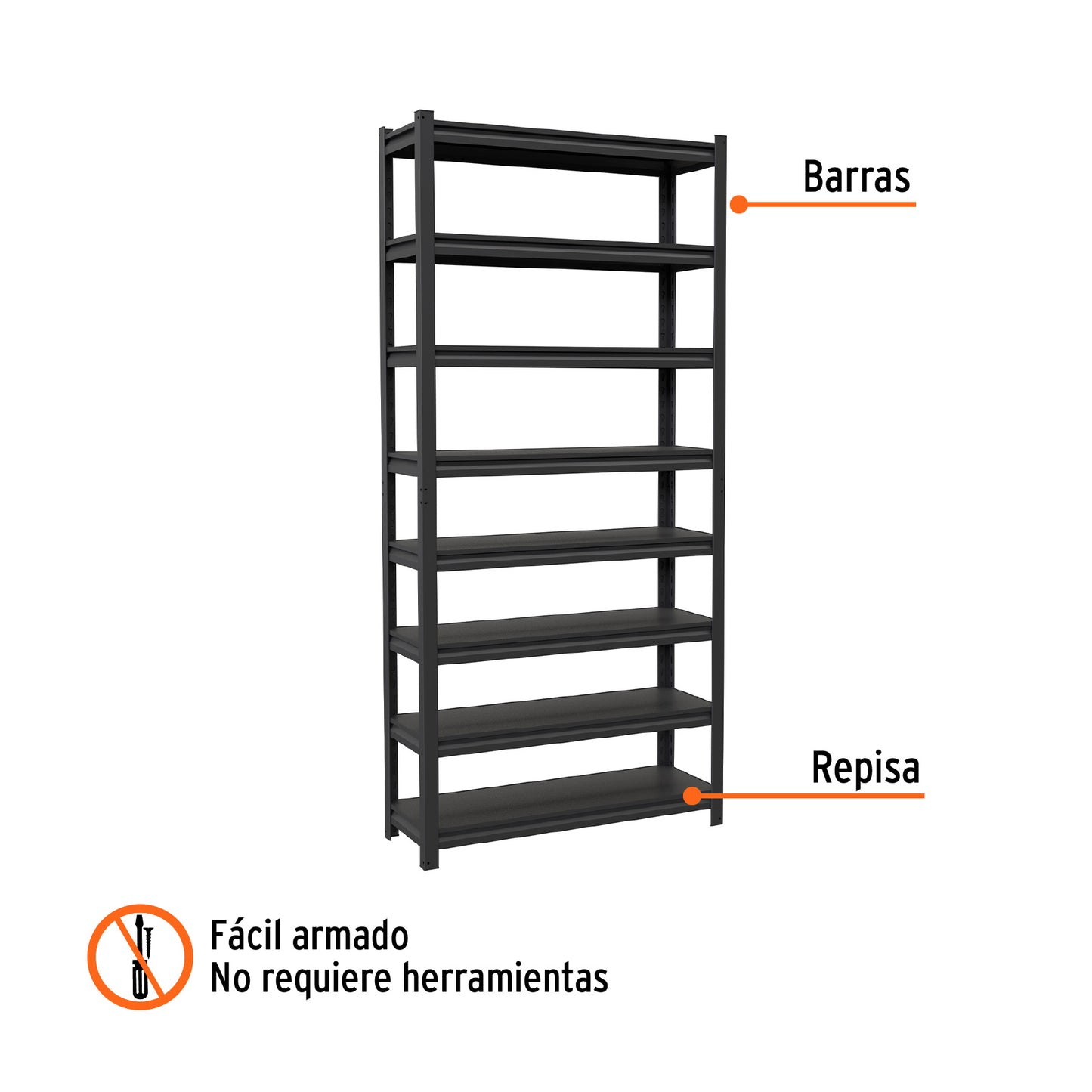 Estante metálico 8 repisas capacidad 80 Kg,180x30x85, TRUPER