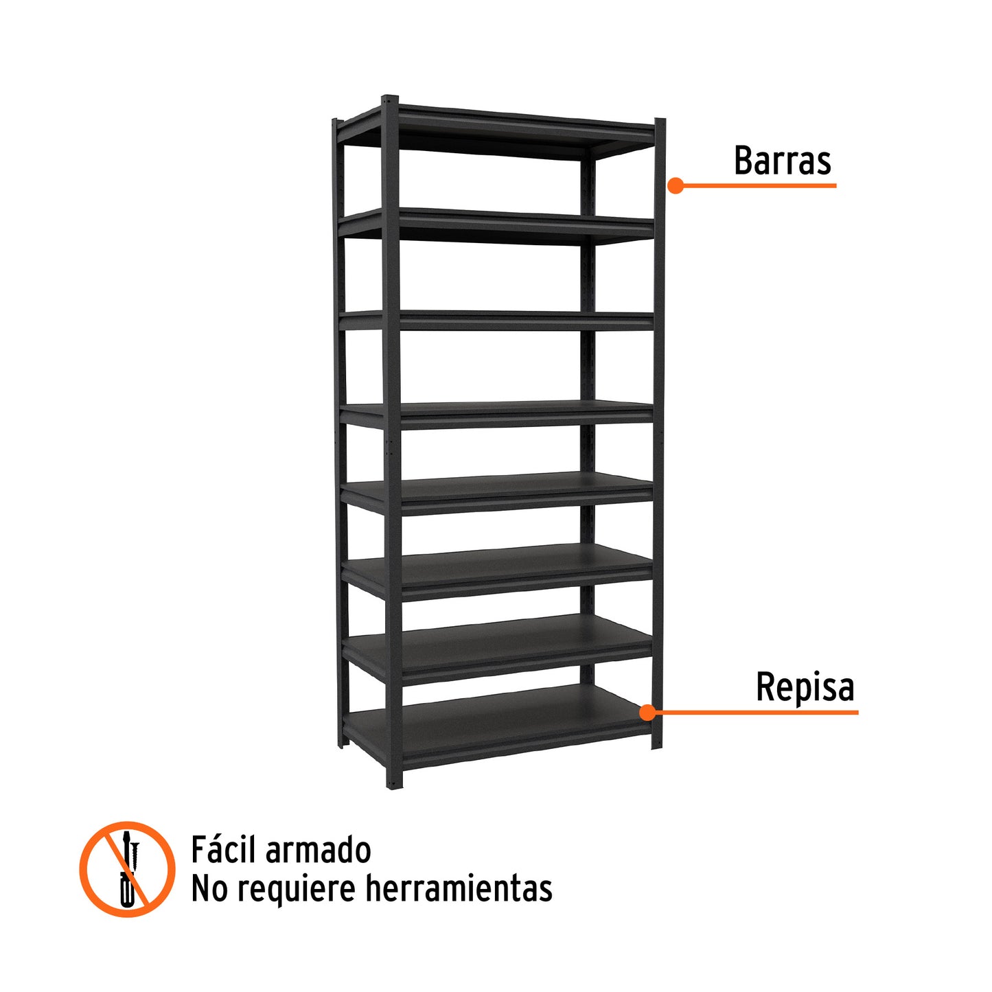 Estante metálico 8 repisas capacidad 80 Kg,180x45x85, TRUPER