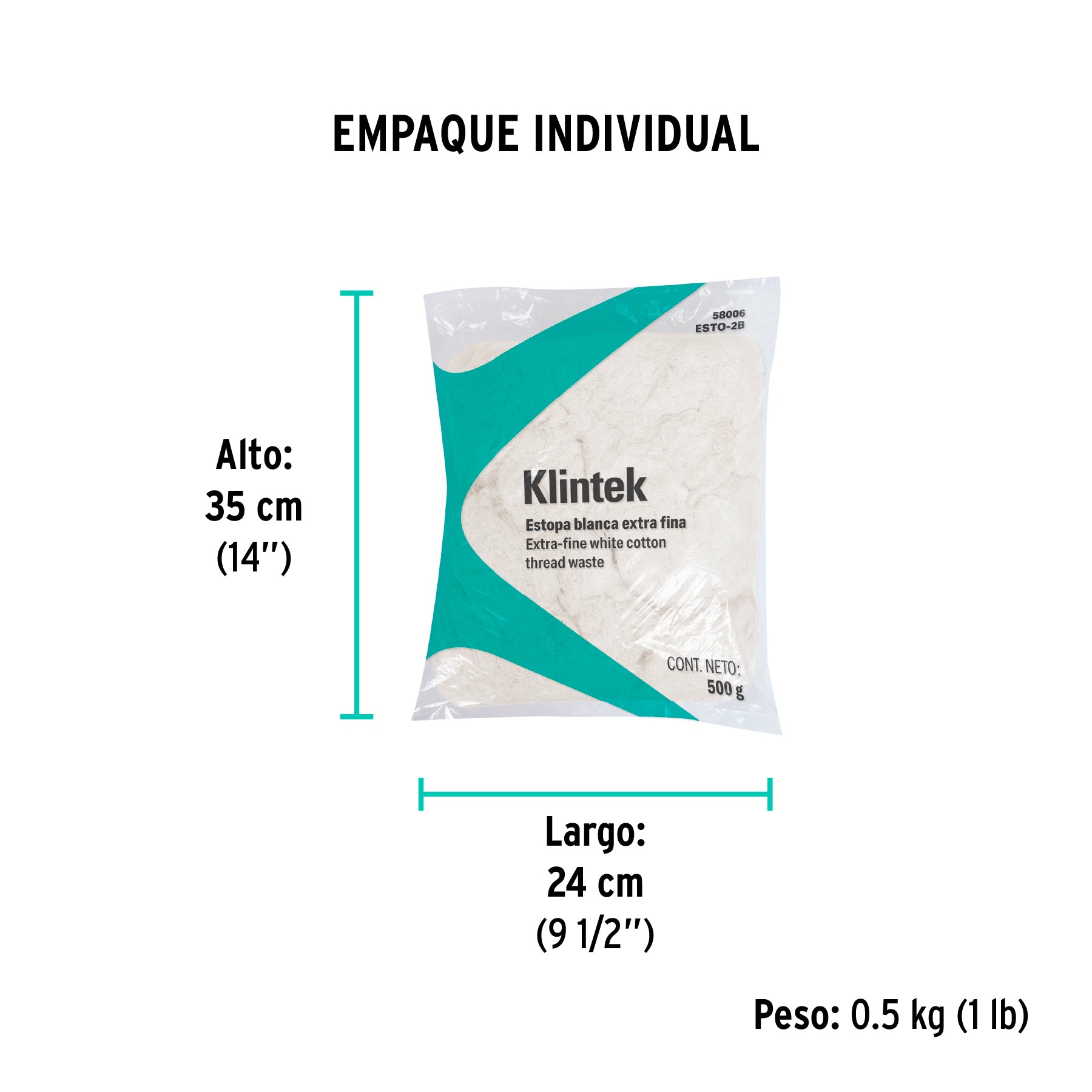 Bolsa de 1/2 kg de estopa color blanca, KLINTEK