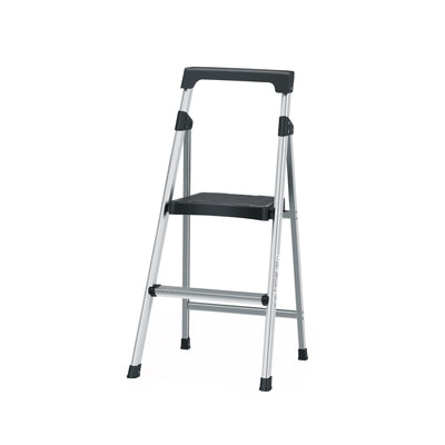 Escalera tubular, plegable, 2 peldaños, aluminio
