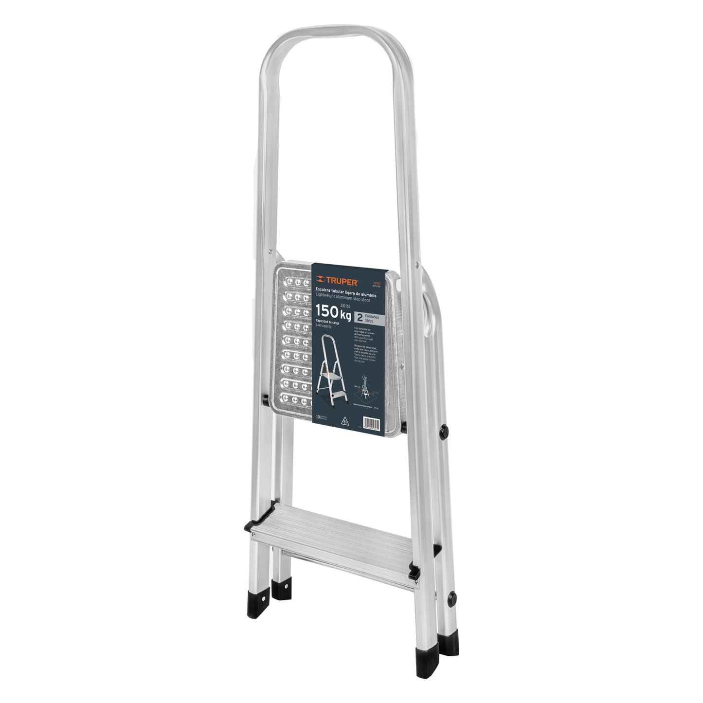 Escalera tubular, plegable, 2 peldaños, aluminio