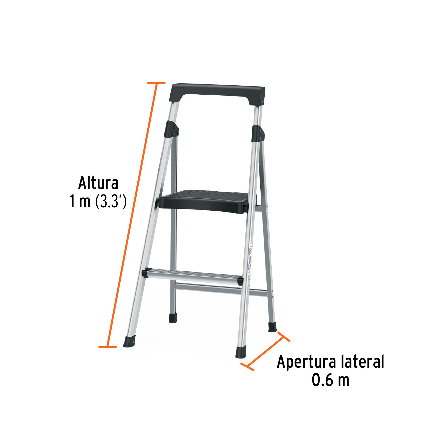 Escalera tubular, plegable, 2 peldaños, aluminio