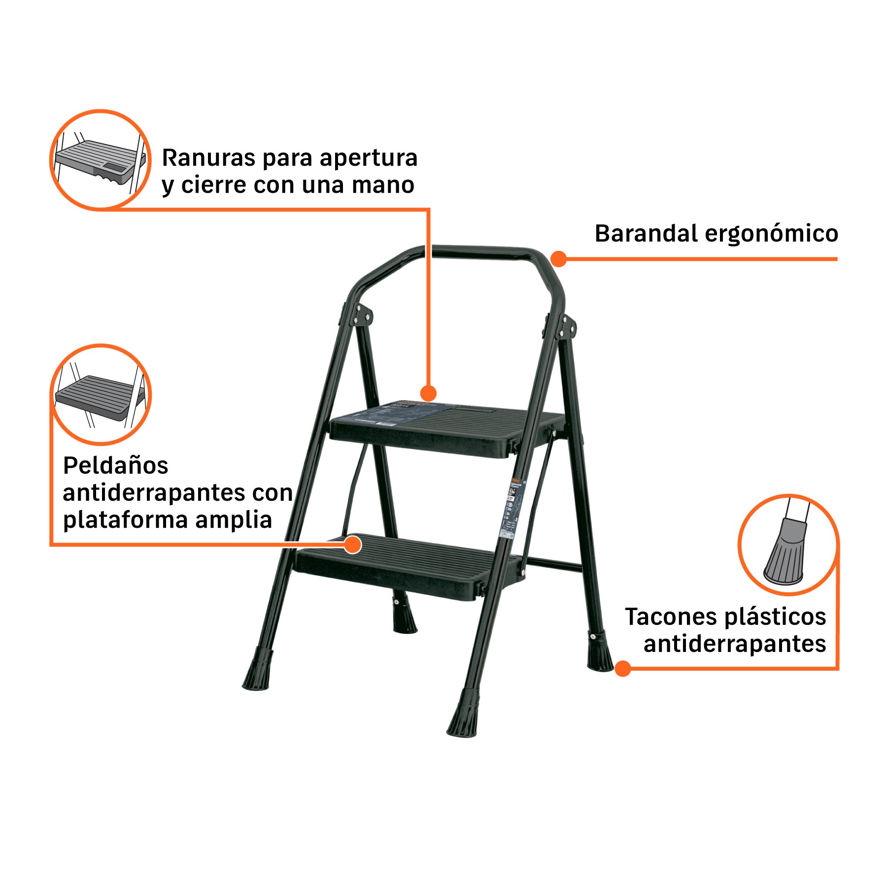 Escalera tubular, plegable, 2 peldaños, Truper