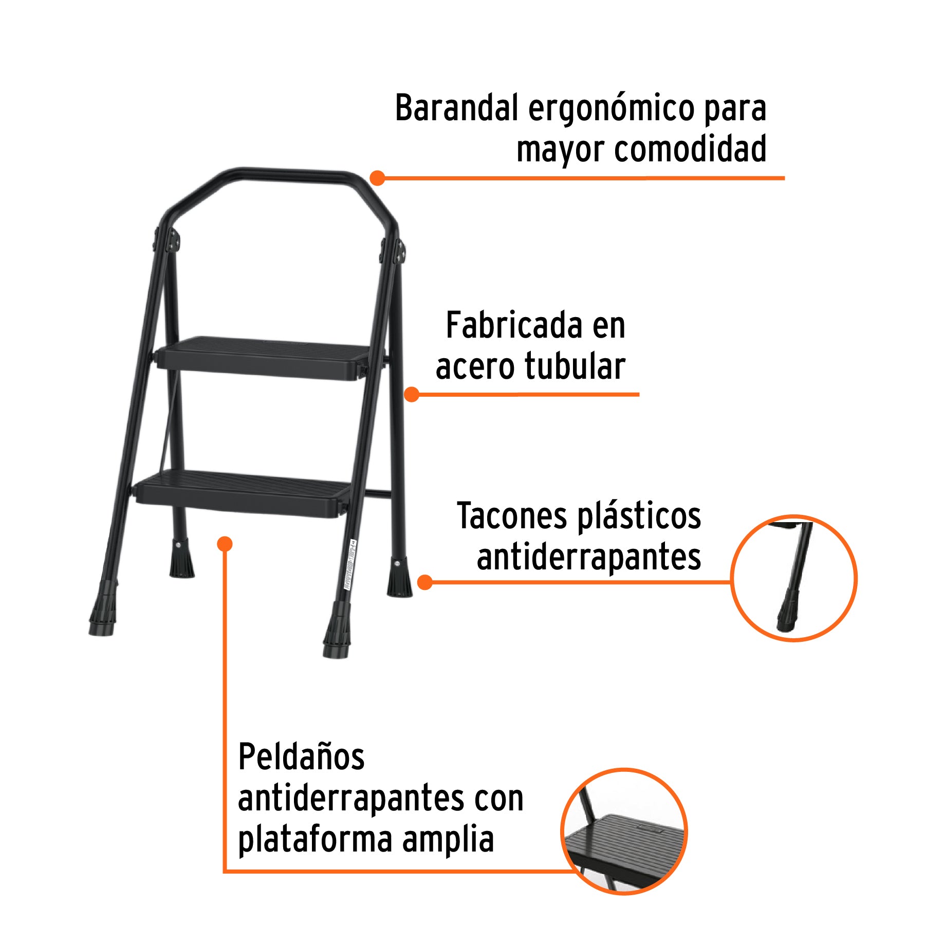 Escalera tubular, plegable, 2 peldaños, Truper