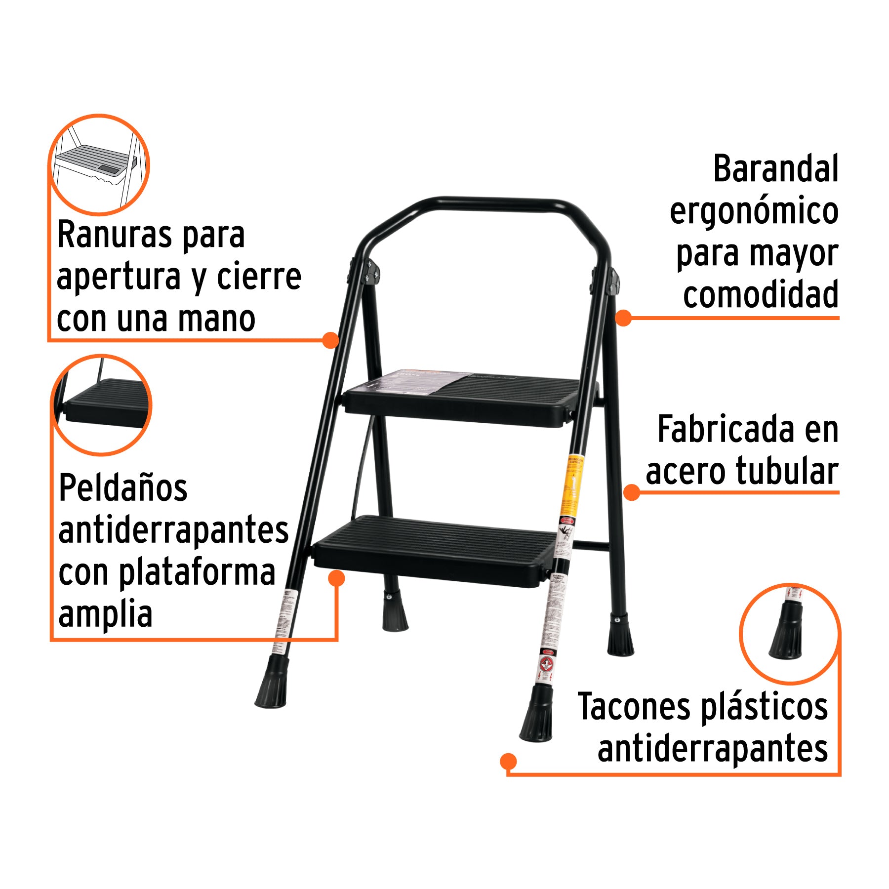 Escalera tubular, plegable, 2 peldaños, Truper