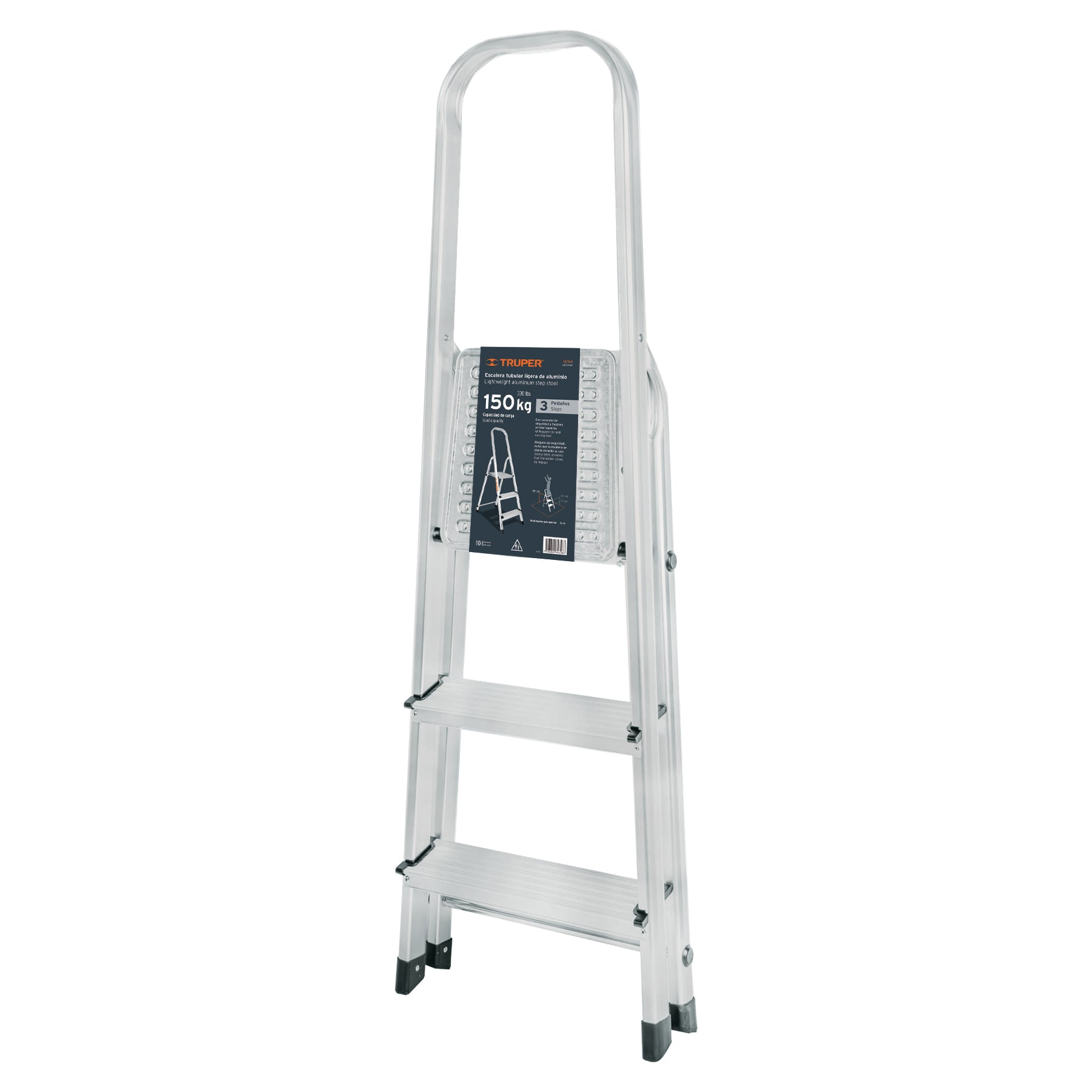 Escalera tubular, plegable, 3 peldaños, aluminio