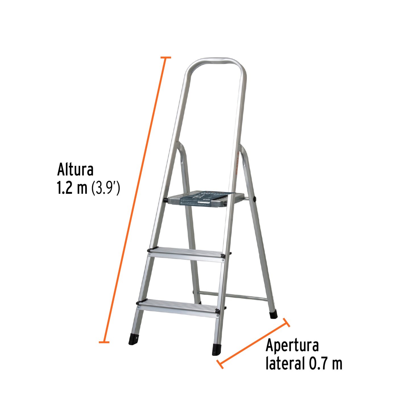 Escalera tubular, plegable, 3 peldaños, aluminio
