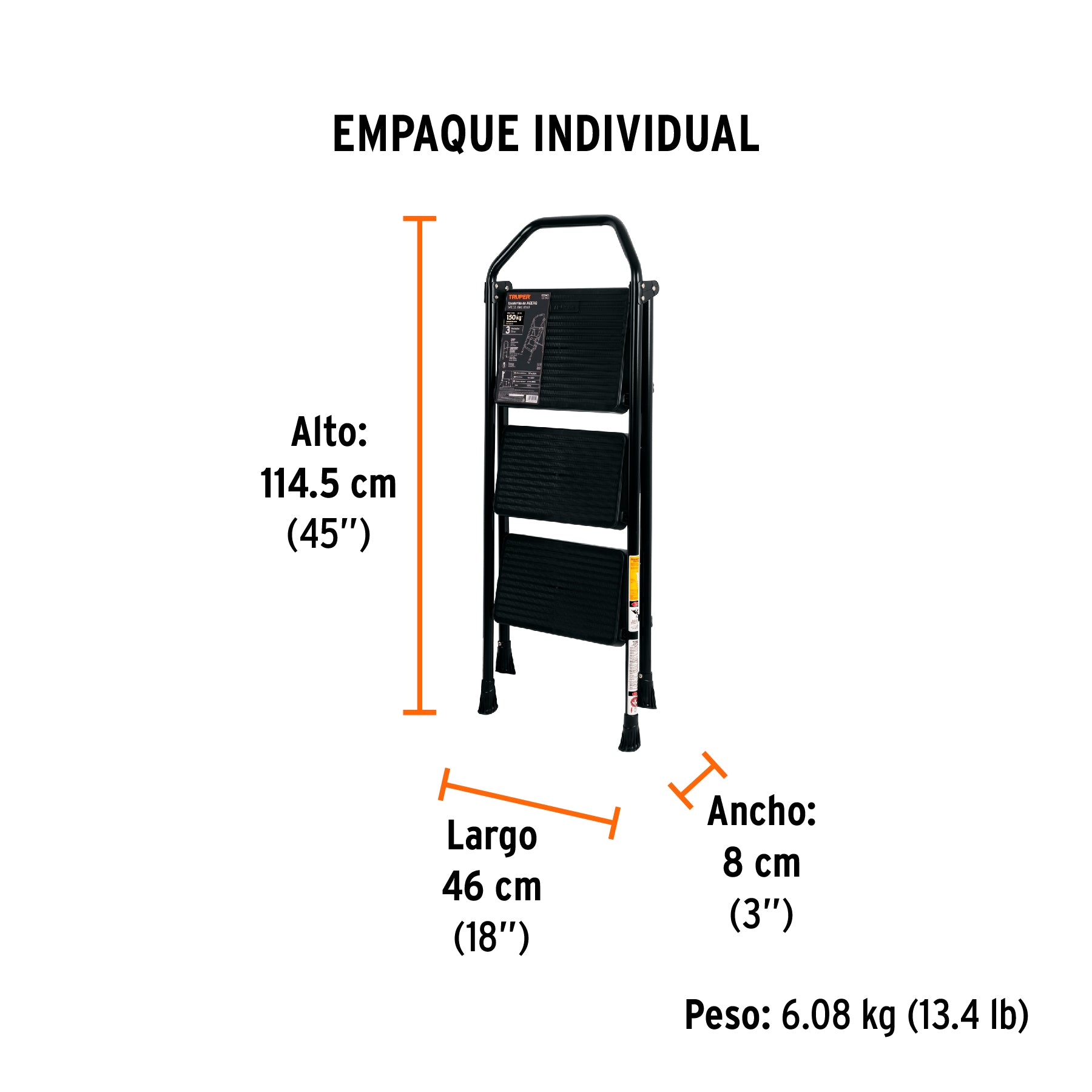 Escalera tubular, plegable, 3 peldaños, Truper