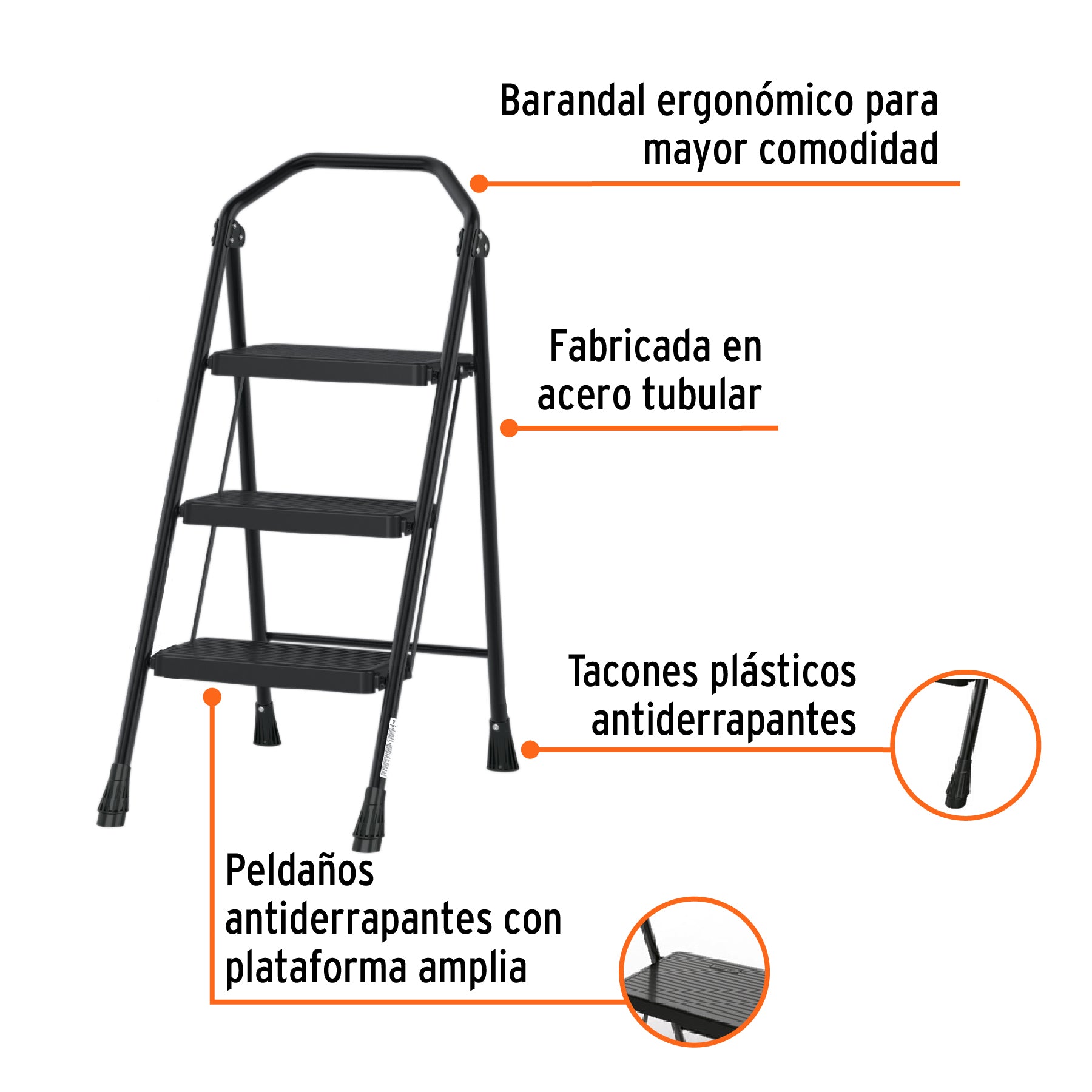 Escalera tubular, plegable, 3 peldaños, Truper