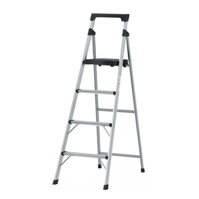 Escalera tubular, plegable, 4 peldaños, aluminio
