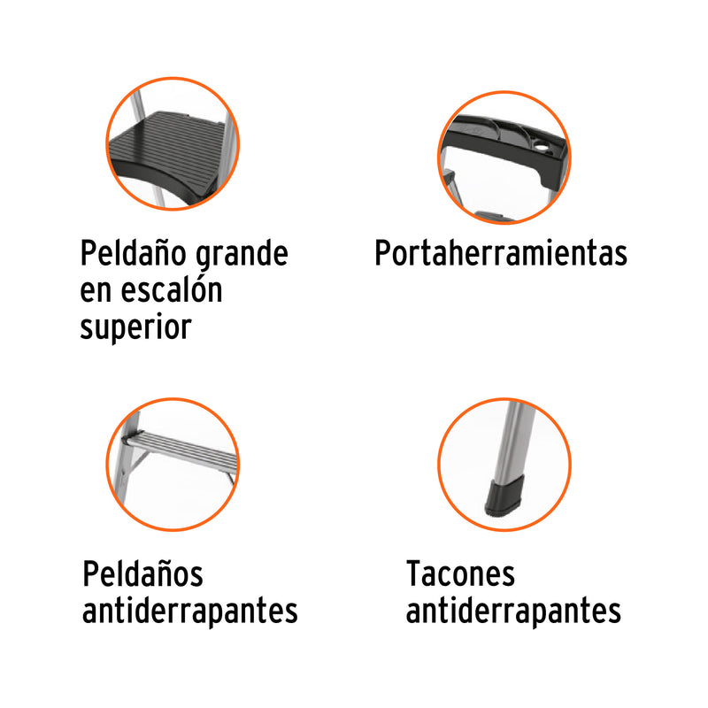Escalera tubular, plegable, 4 peldaños, aluminio