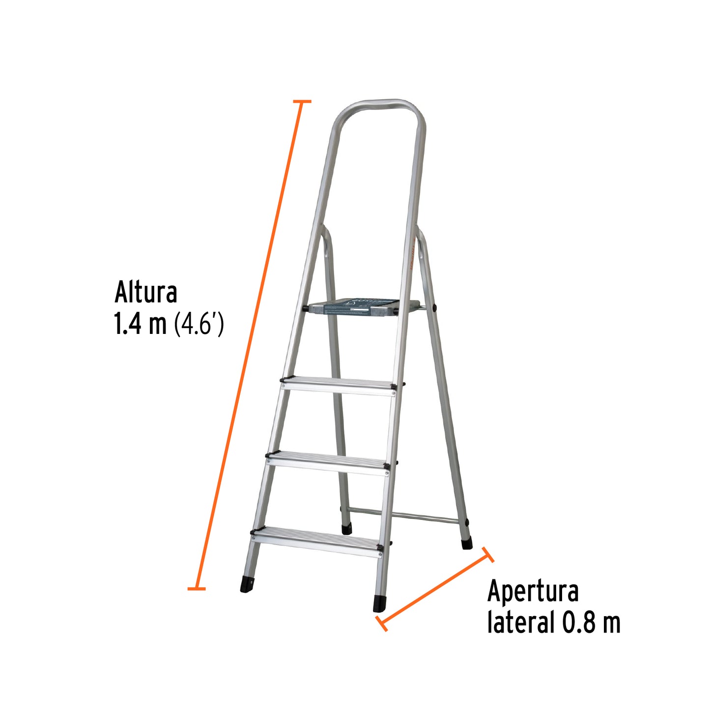 Escalera tubular, plegable, 4 peldaños, aluminio