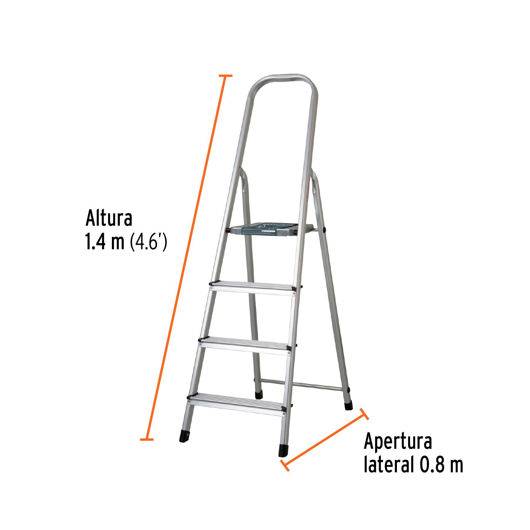 Escalera tubular, plegable, 4 peldaños, aluminio