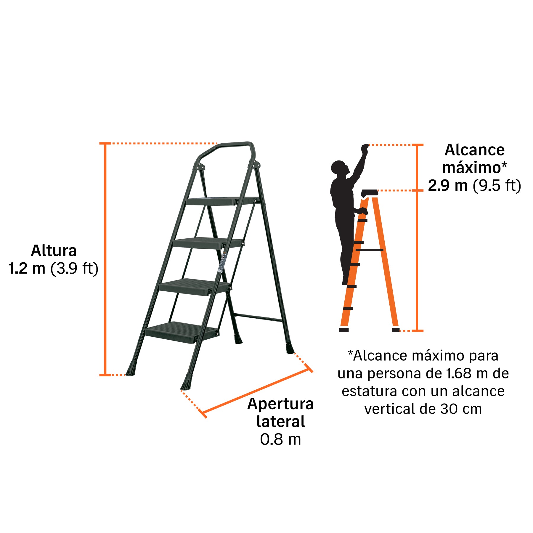 Escalera tubular, plegable, 4 peldaños, Truper