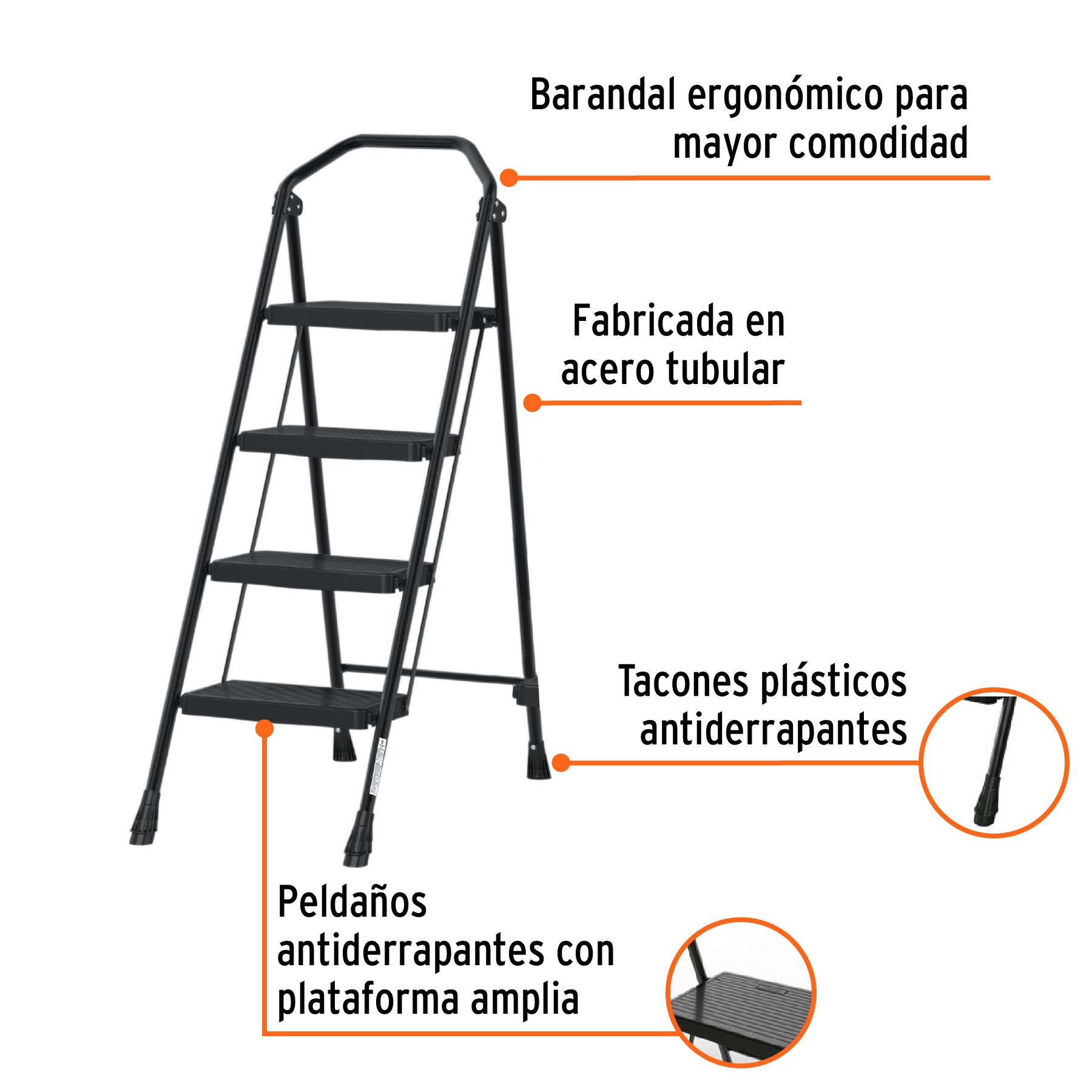 Escalera tubular, plegable, 4 peldaños, Truper